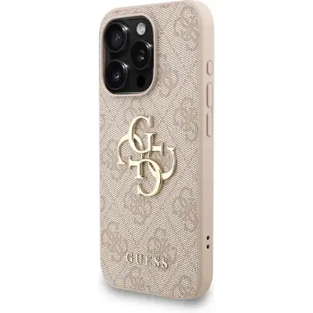 Guess PU 4G Metal Logo Strap kryt iPhone 15 Pro Max růžový