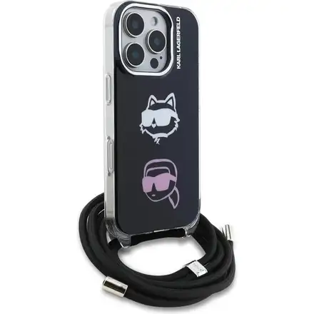 Karl Lagerfeld IML Crossbody K&CH Heads kryt iPhone 16 Pro černý