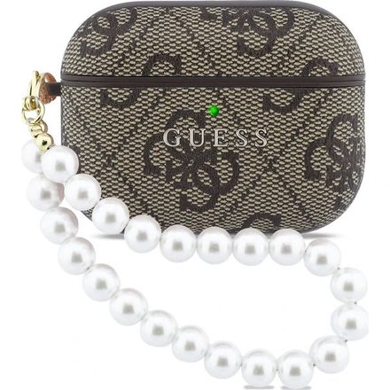 Guess PU 4G Classic Logo Pearl Strap Pouzdro pro AirPods 3 Pro hnědé