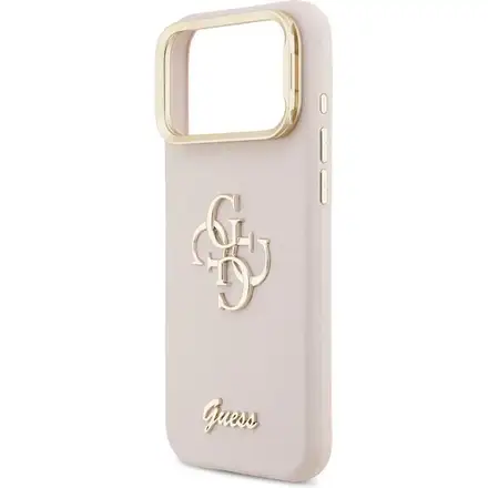 Guess PU Grained 4G Logo Stand Camera Frame kryt iPhone 17 Pro Max růžový