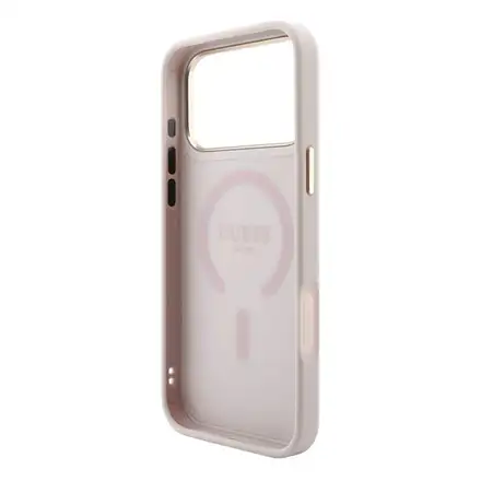 Guess PU Leather 4G Gold Frame Embossed MagSafe kryt iPhone 18 Pro Max růžový
