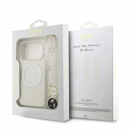 Guess IML Flowers Allover Strap MagSafe kryt iPhone 18 Pro bílý