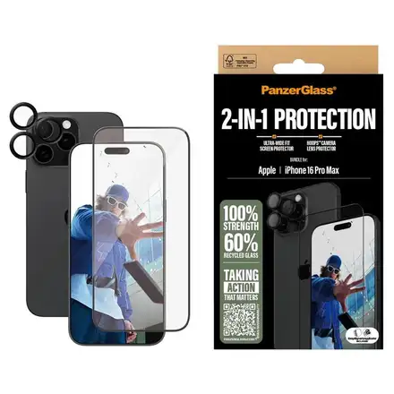 PanzerGlass ochranné sklo UWF + Hoops Bundle pro iPhone 16 Pro Max - Black Frame
