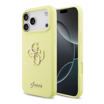 Guess Liquid Silicone 4G Metal Logo kryt iPhone 17 Pro Max žlutý