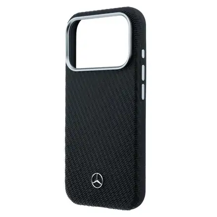 Mercedes PU Leather Wood Semi Wrap MagSafe Kryt pro iPhone 17 Pro Max černý