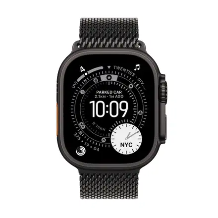 Apple Watch Ultra 3 GPS + Cellular 49mm Černý titan s černým titanovým milánským tahem - Střední
