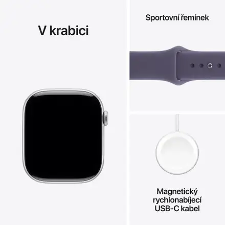 Apple Watch Series 11 GPS + Cellular 42mm Stříbrný hliník s mlžně fialovým sportovním řemínkem - S/M