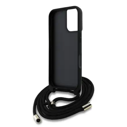Guess PU 4G Metal Logo Strap kryt iPhone 16 černý