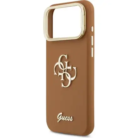 Guess PU Grained 4G Logo Stand Camera Frame kryt iPhone 17 Pro hnědý