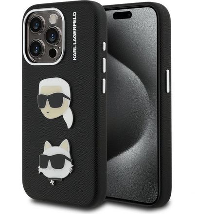 Karl Lagerfeld Grained PU K&CH Heads kryt iPhone 15 Pro černý