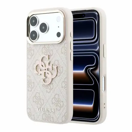 Guess PU 4G Resin Metal Logo kryt iPhone 18 Pro Max růžový