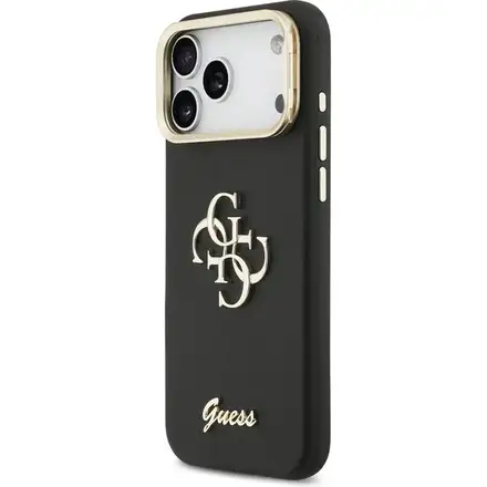 Guess PU Grained 4G Logo Stand Camera Frame kryt iPhone 17 Pro Max černý