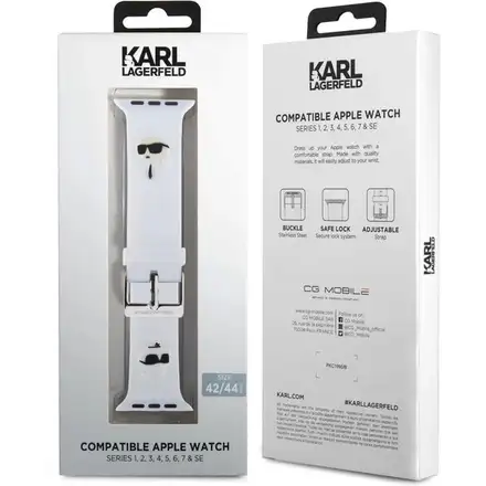 Karl Lagerfeld Karl and Choupette Head NFT Řemínek pro Apple Watch 42/44/45/46/49 bílý