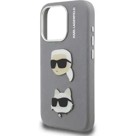 Karl Lagerfeld Grained PU K&CH Heads kryt iPhone 15 Pro Max šedý