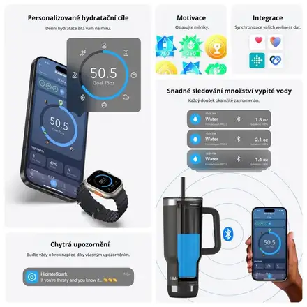 HidrateSpark PRO 2 - chytrý termohrnek, 887 ml, černý