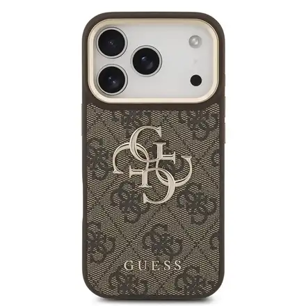 Guess PU Leather 4G Metal Logo Gold Frame kryt iPhone 18 Pro hnědý