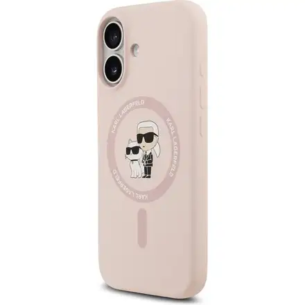 Karl Lagerfeld Liquid Silicone Karl and Choupette MagSafe kryt iPhone 17 růžový