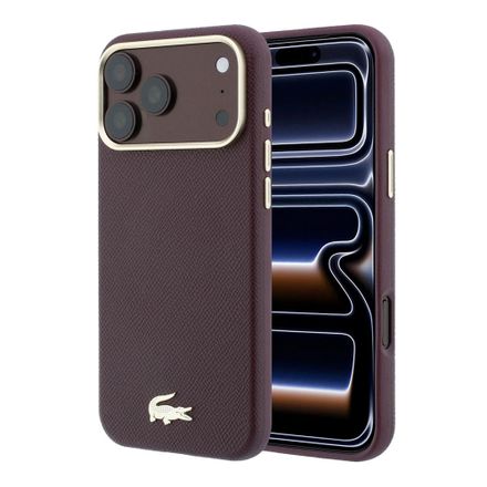 Lacoste PU Leather Champs Elysees Gold Logo MagSafe kryt iPhone 18 Pro Max burgundy