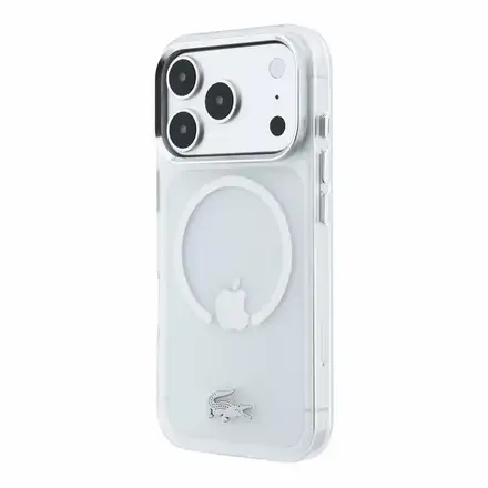 Lacoste IML Frosted Petit Pique Metal Logo MagSafe kryt iPhone 18 Pro průhledný