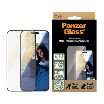 PanzerGlass ochranné sklo UWF EyeCare pro iPhone 16 Plus/15 Plus-Black Frame