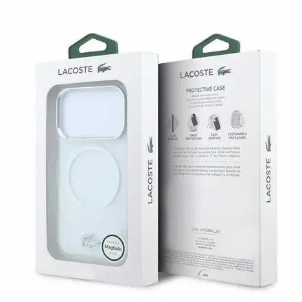 Lacoste IML Frosted Petit Pique Metal Logo MagSafe kryt iPhone 18 Pro průhledný