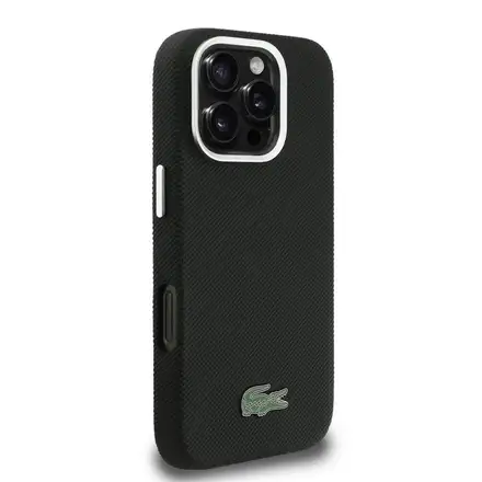 Lacoste PVC Iconic Petit Pique Metal Logo MagSafe kryt iPhone 16 Pro černý