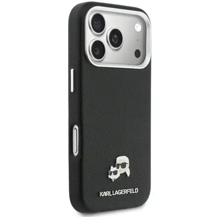 Karl Lagerfeld PU Karl and Choupette Heads Pins MagSafe kryt iPhone 17 Pro černý