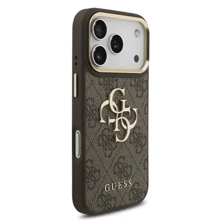 Guess PU Leather 4G Metal Logo Gold Frame kryt iPhone 18 Pro hnědý
