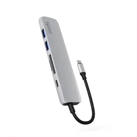 iStores by Epico 6in1 Hliníkový Hub 8K s USB-C konektorem - Stříbrná