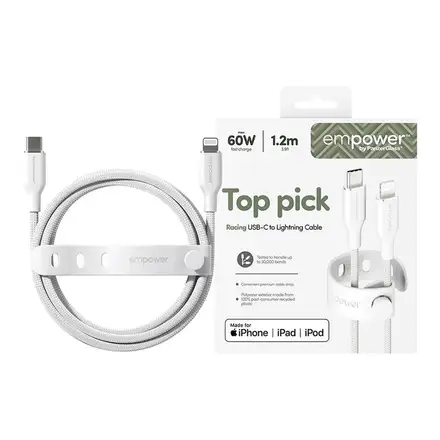 PanzerGlass kabel EMPOWER Racing USB-C/Lightning 1,2 m - bílý