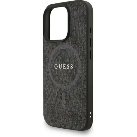 Guess PU Leather 4G Colored Ring Strap MagSafe kryt iPhone 16 Pro Max černý