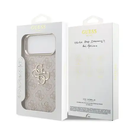 Guess PU Leather 4G Metal Logo Gold Frame kryt iPhone 18 Pro Max růžový
