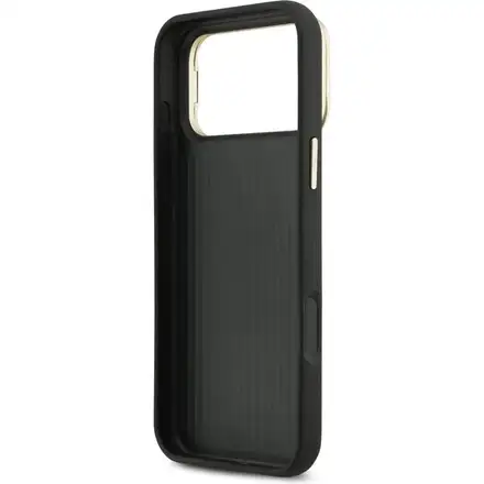 Guess PU Grained 4G Logo Stand Camera Frame kryt iPhone 17 Pro Max černý