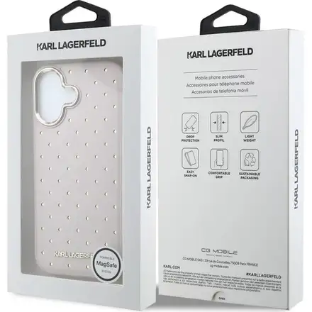 Karl Lagerfeld PU Perforated Gold Dots MagSafe kryt iPhone 17 růžový