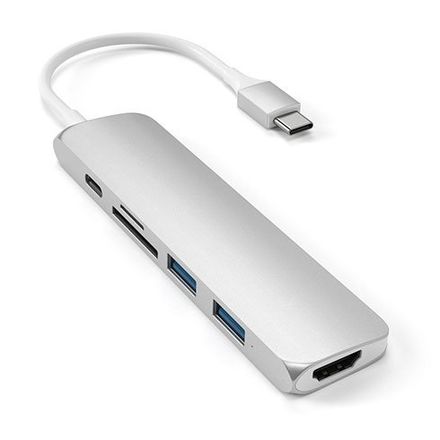 Satechi USB-C Slim Multipor adaptér V2-Silver Aluminium