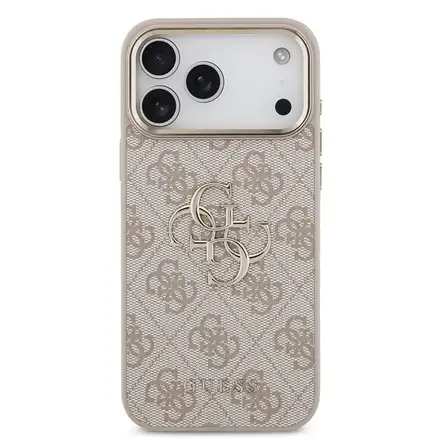 Guess PU Leather 4G Metal Logo Gold Frame kryt iPhone 18 Pro Max růžový