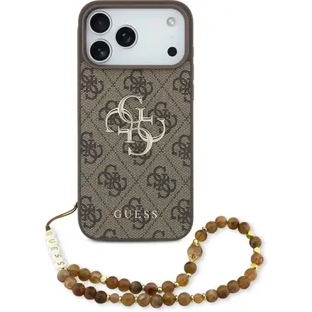 Guess PU 4G Metal Logo Strap kryt iPhone 17 Pro hnědý