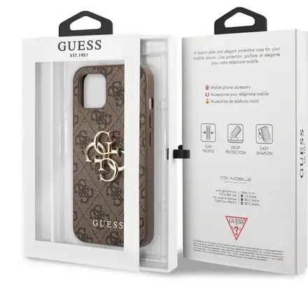 Guess PU 4G Metal Logo kryt iPhone 13 hnědý