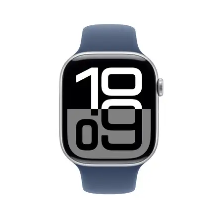 Apple Watch Series 10 GPS 46mm Stříbrný hliník s denimovým sportovním řemínkem - M/L