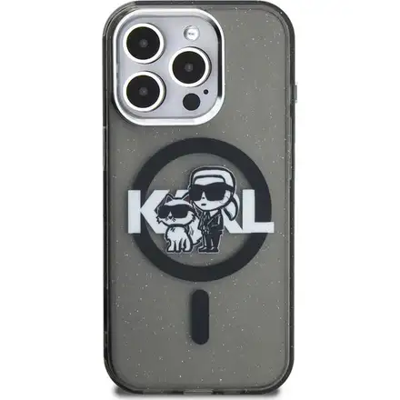 Karl Lagerfeld IML Glitter Karl and Choupette Sketch MagSafe kryt iPhone 15 Pro Max černý