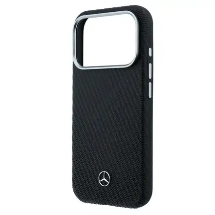 Mercedes PU Leather Wood Semi Wrap MagSafe Kryt pro iPhone 17 Pro černý