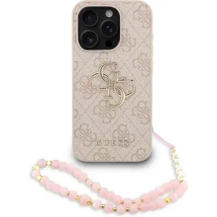 Guess PU 4G Metal Logo Strap kryt iPhone 15 Pro Max růžový