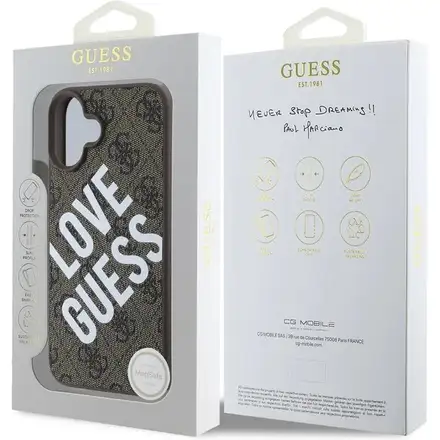 Guess PU Leather 4G Big Love Logo MagSafe kryt iPhone 16 hnědý