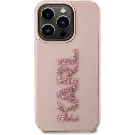 Karl Lagerfeld 3D Rubber Glitter Logo Karl kryt iPhone 15 Max Pro růžový