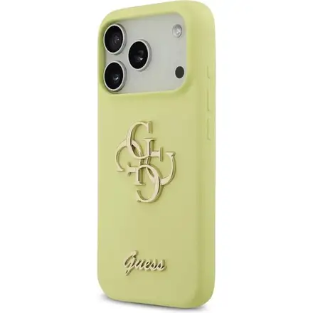 Guess Liquid Silicone 4G Metal Logo kryt iPhone 17 Pro žlutý