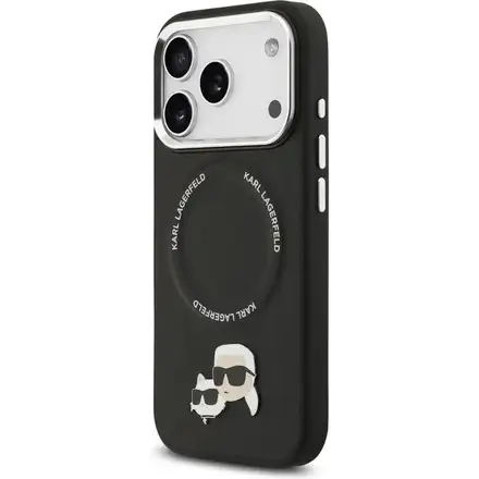 Karl Lagerfeld PU Karl and Choupette Heads Pins MagSafe kryt iPhone 17 Pro černý