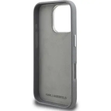 Karl Lagerfeld Grained PU K&CH Heads kryt iPhone 16 Pro Max šedý