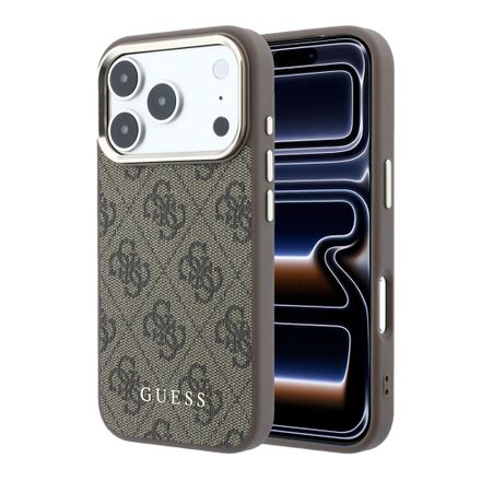 Guess PU Leather 4G Gold Frame MagSafe kryt iPhone 18 Pro Max hnědý