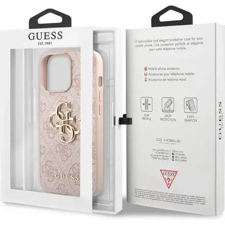 Guess PU 4G Metal Logo kryt iPhone 13 Pro Max růžový