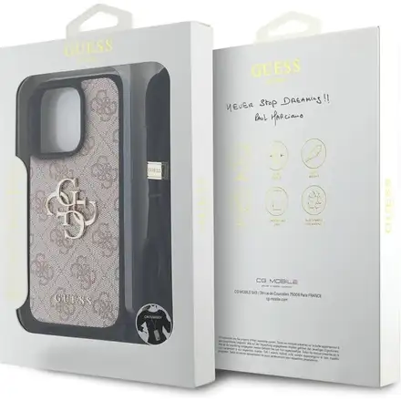 Guess PU 4G Metal Logo Crossbody Popruh kryt iPhone 15 Pro růžový